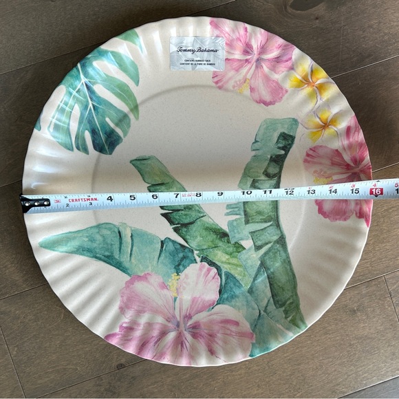 Tommy Bahama 16” Tropical Hibiscus Floral Palm Leaf Melamine Serving Platter - Picture 8 of 14